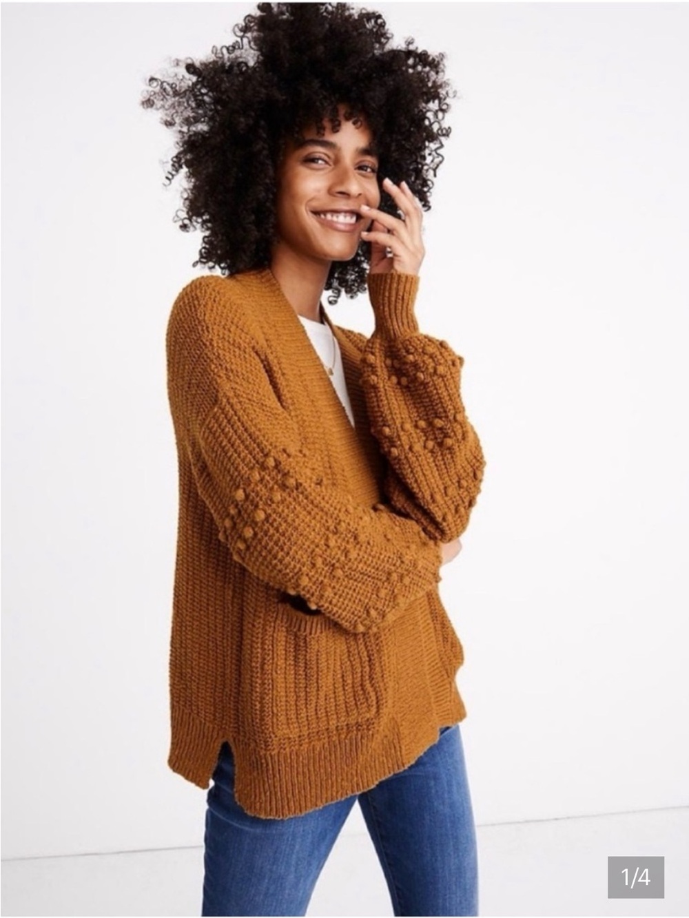 Madewell Bobble Balloon Sleeve Cardigan in Egyptian Gold - Small